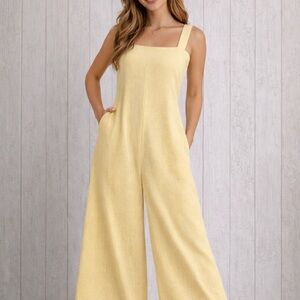 Haute Hippie Style Yellow Linen Blend Wide Leg Tie Back Jumpsuit Size XL NWT
